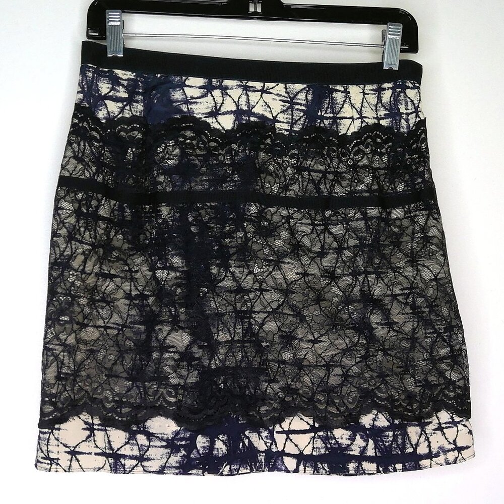 Gryphon New York Silk & Lace Skirt Whimsigoth Black Blue & Cream Short Sz M